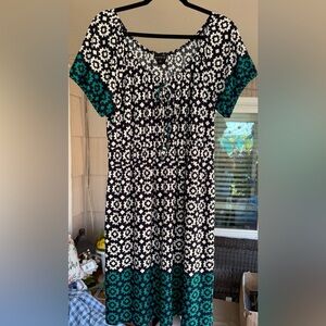 Enfocus Studio Black and Teal Geometric Midi Dress